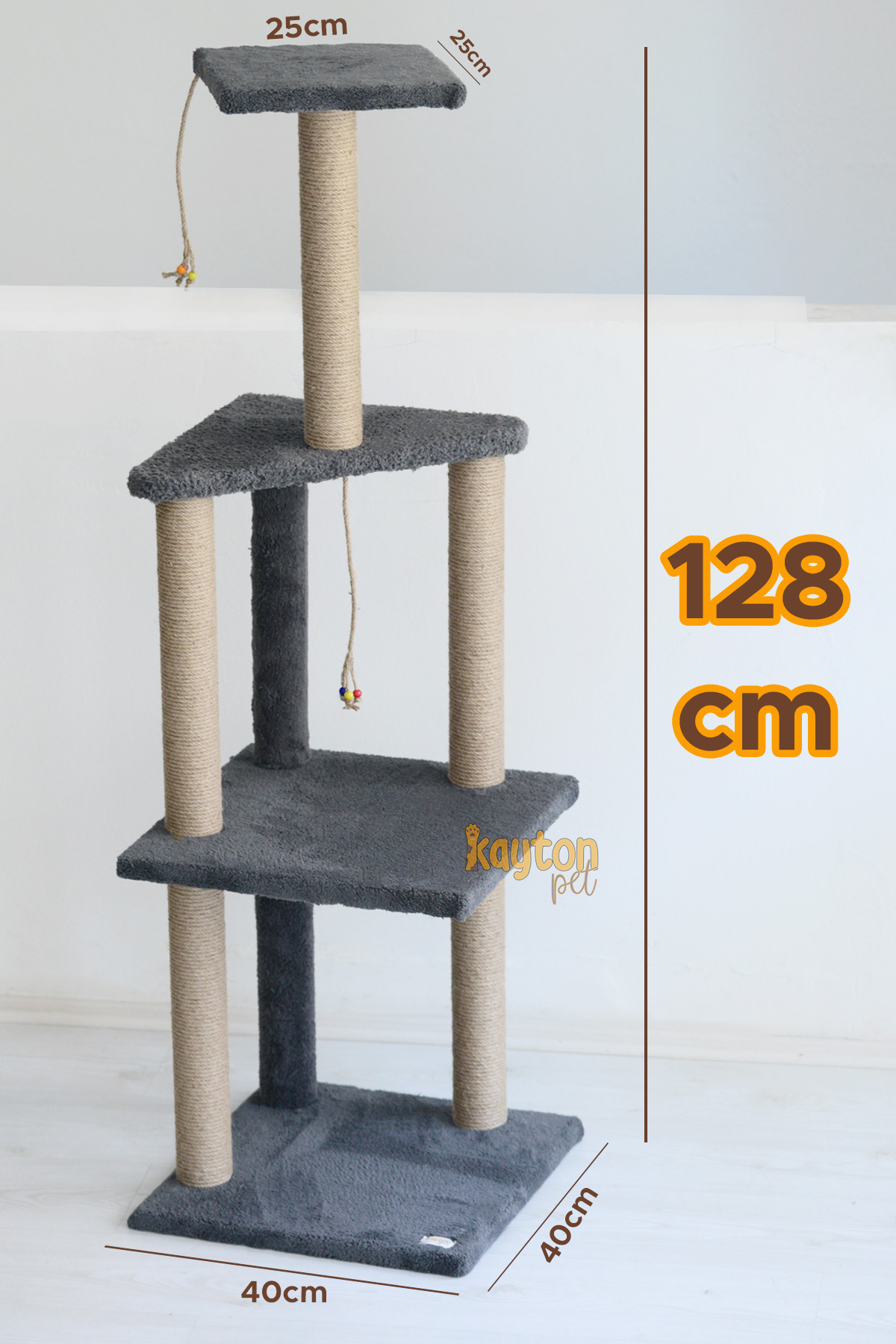 128 Cm Üç Katlı Kedi Tırmalaması - Antrasit