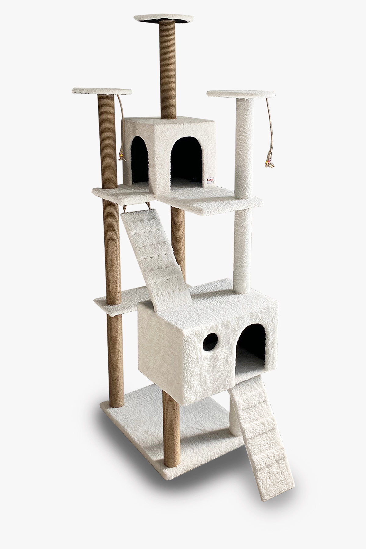 180cm İki Kulübeli Dev Boy Kedi Tırmalama Şatosu - Krem
