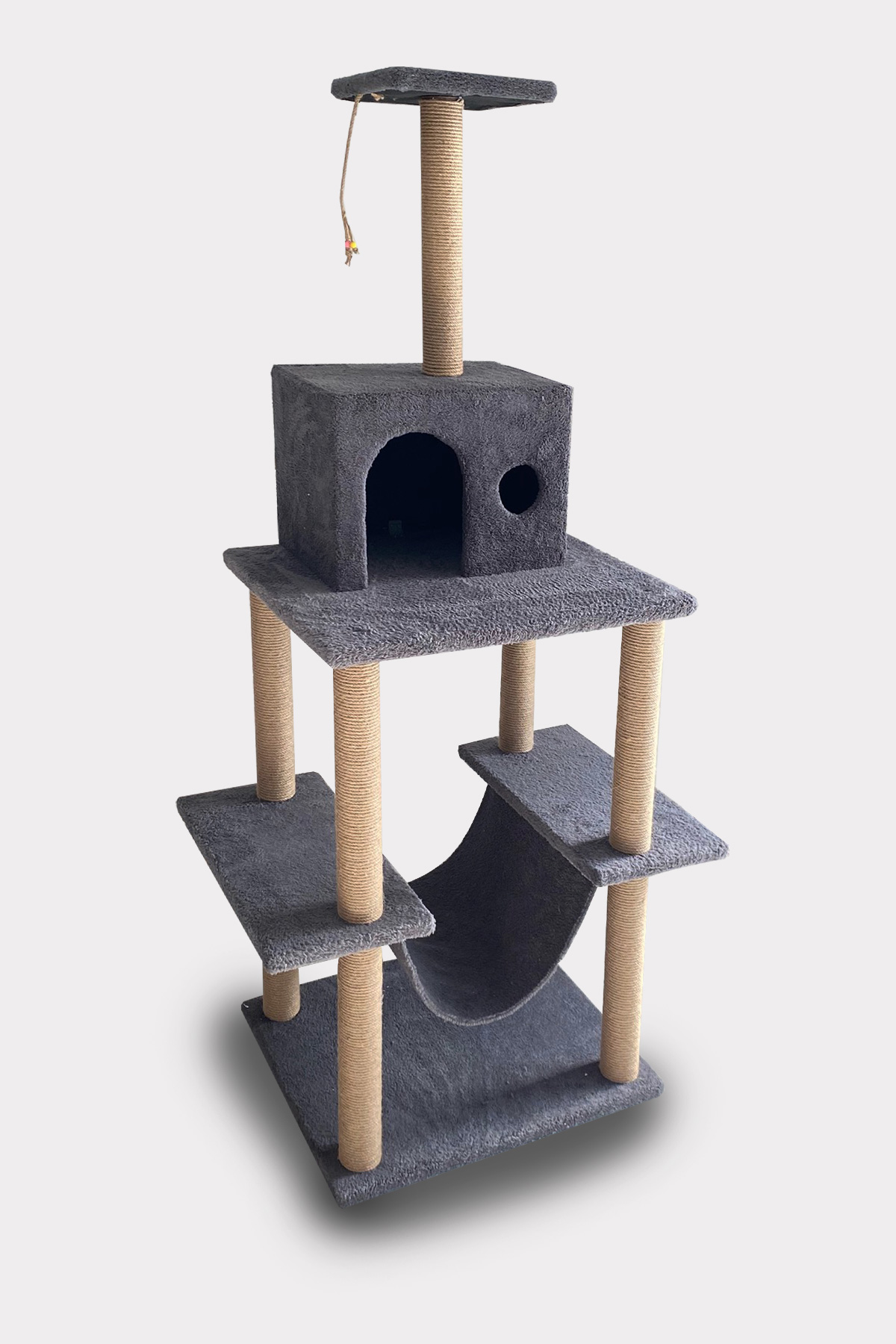 160 cm Kulübeli Hamaklı Dev Boy Kedi Tırmalama Kulesi - Antrasit