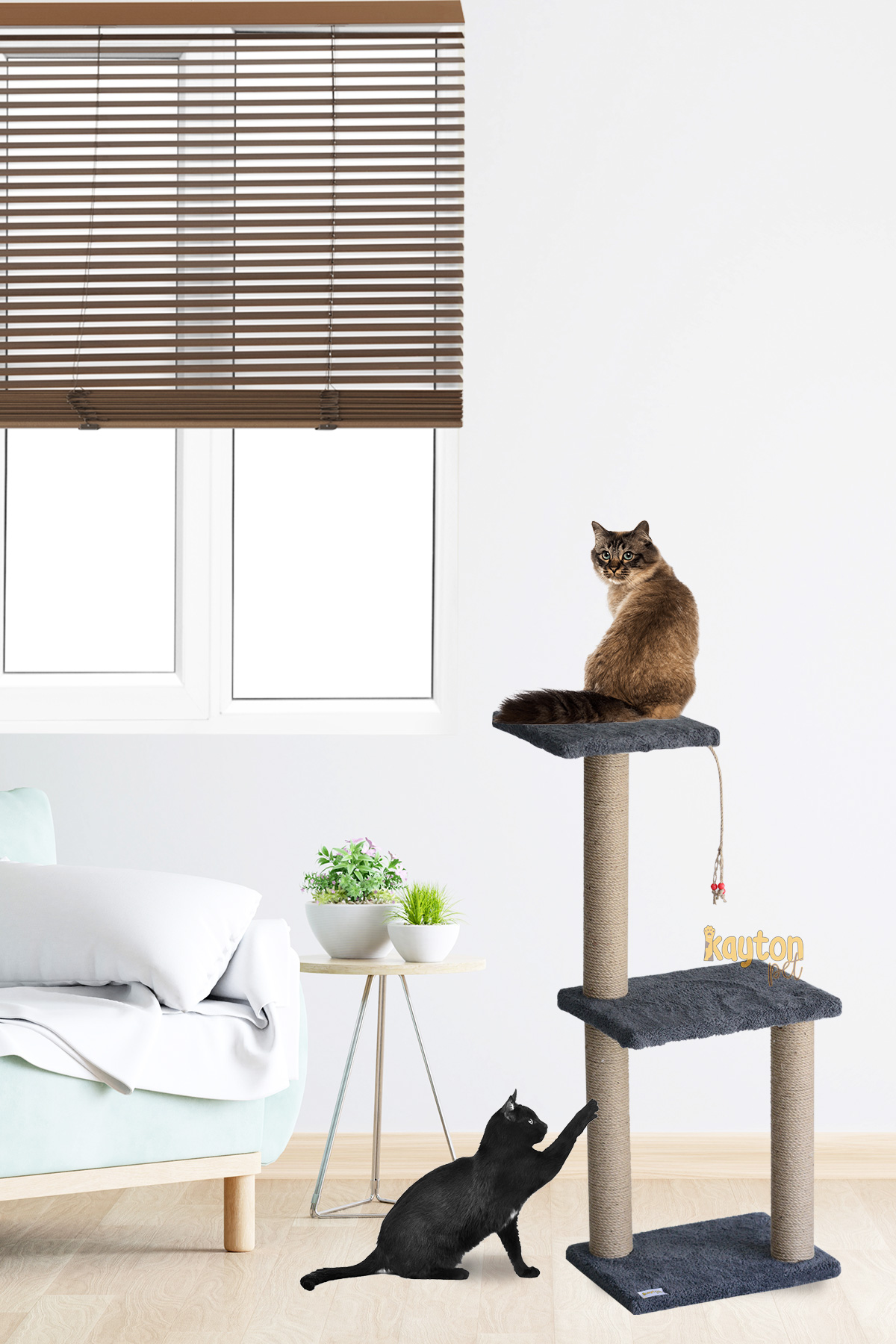 Iki Katlı Kedi Tırmalaması 86 Cm Stepli Büyük Tırmalama Tahtası - Antrasit